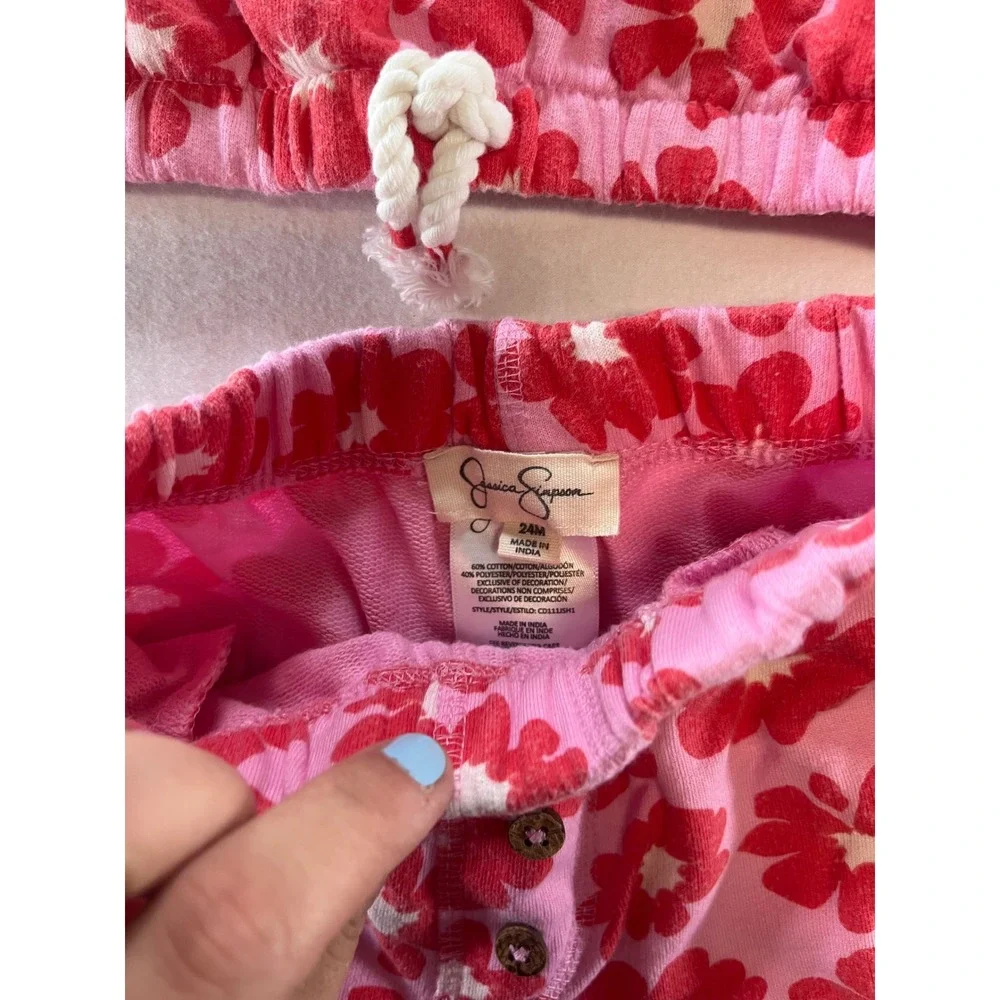 Jessica Simpson‎ Kids Pink Red Flower Print Top Shorts Set 24M
